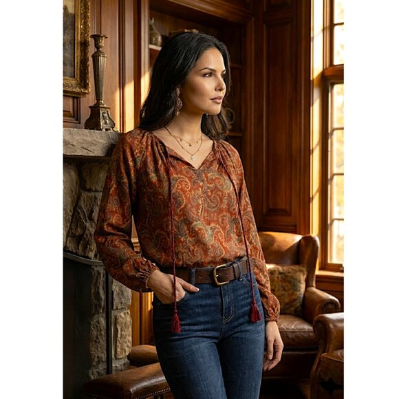 DENIM & SUPPLY RALPH LAUREN - Boho red paisley cotton blend top - Picture 2 of 12